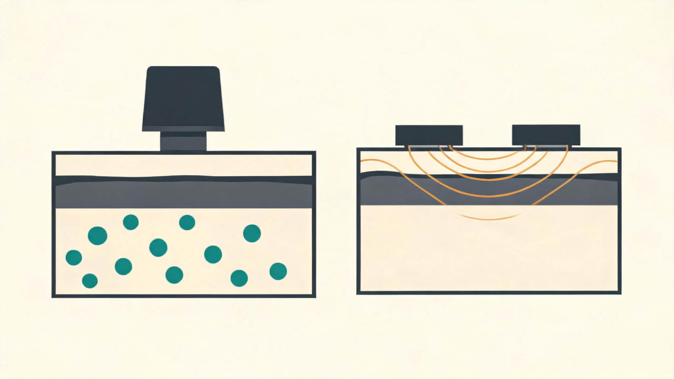 Schematic: one treatment sequence, ultrasound cavitation in the fat layer followed by radiofrequency heating of the skin